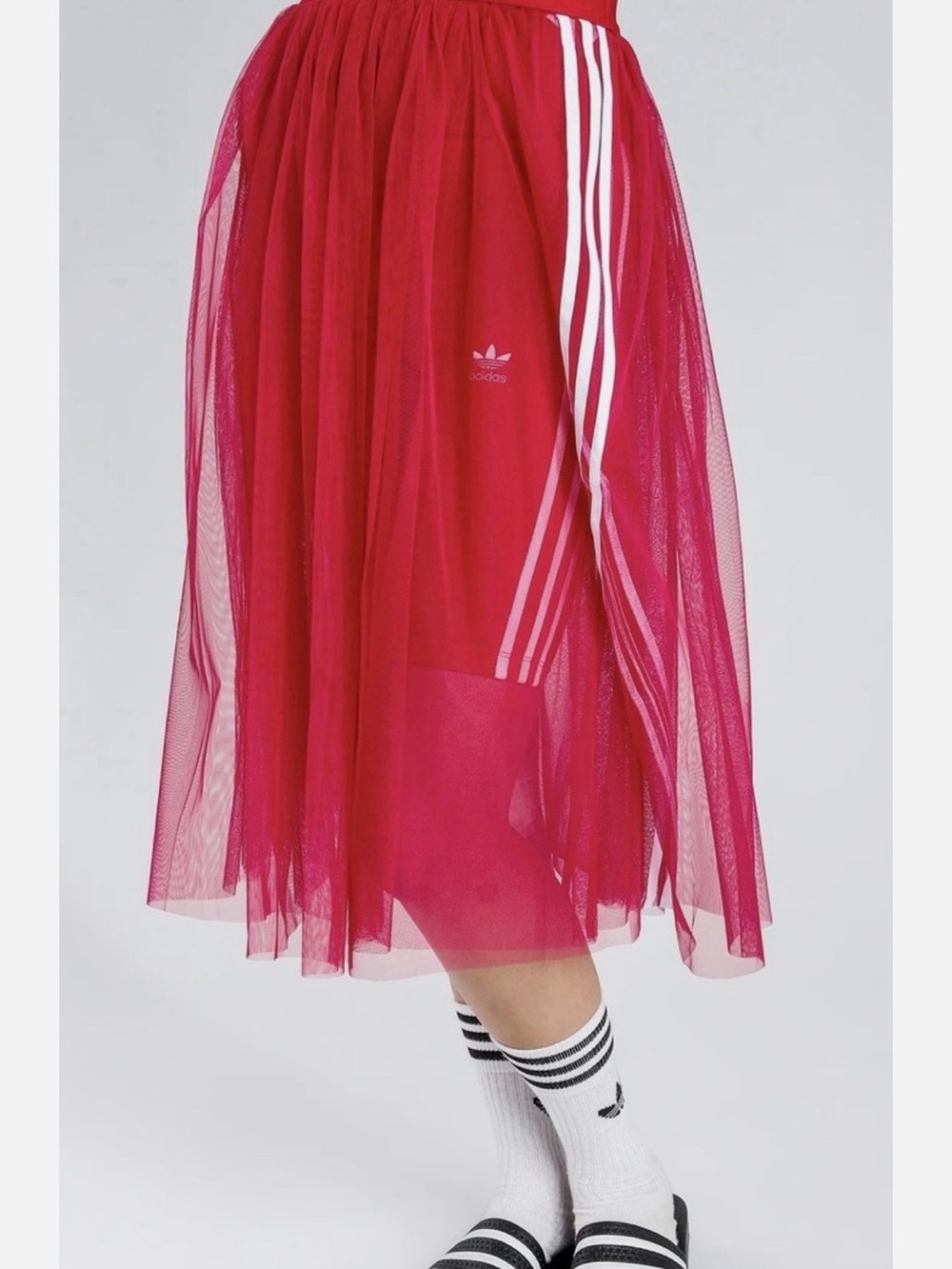 adidas Originals Sleek Three Stripe Mesh Tulle Skirt in Pink - Picture 8 of 16